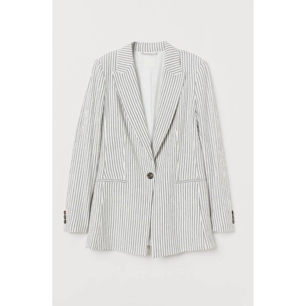 H&M - Women’s size 0 Pin Striped 1-Button  Cotton Blend Career Jacket Blazer